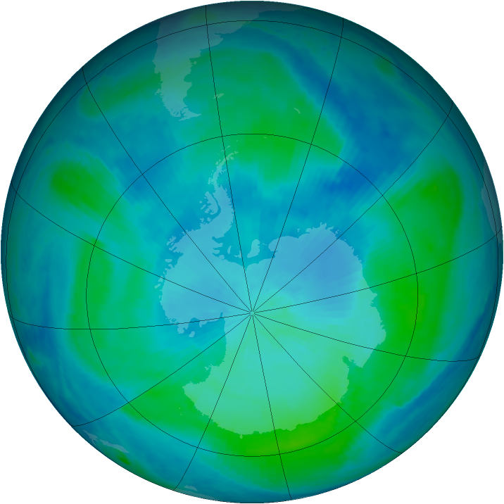 Antarctic ozone map for 14 February 2000